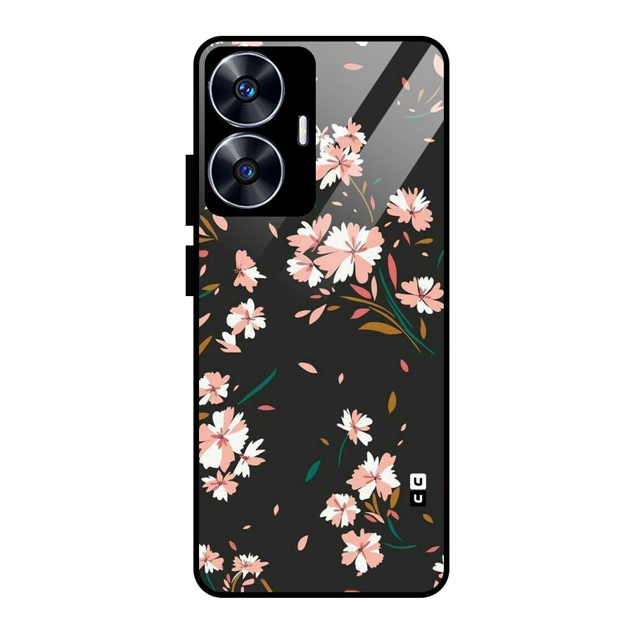 Floral Petals Peach Glass Back Case for realme C55