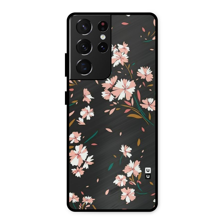 Floral Petals Peach Metal Back Case for Galaxy S21 Ultra 5G