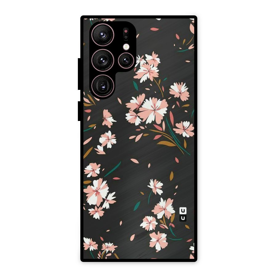 Floral Petals Peach Metal Back Case for Galaxy S22 Ultra 5G