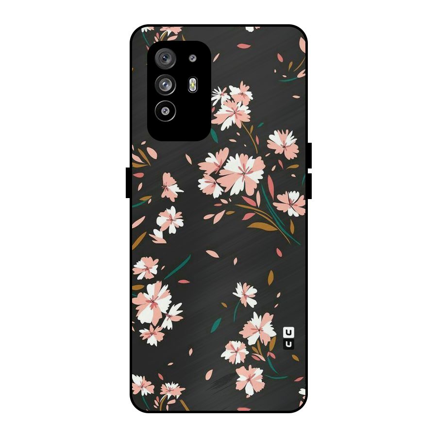 Floral Petals Peach Metal Back Case for Oppo F19 Pro Plus 5G