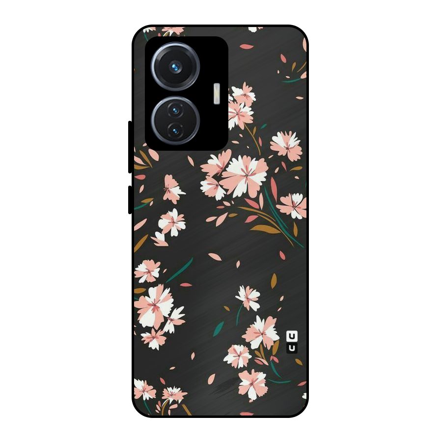 Floral Petals Peach Metal Back Case for Vivo T1 44W