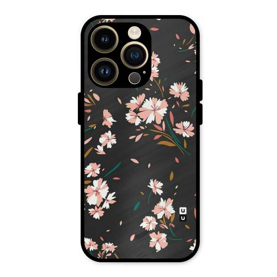 Floral Petals Peach Metal Back Case for iPhone 14 Pro