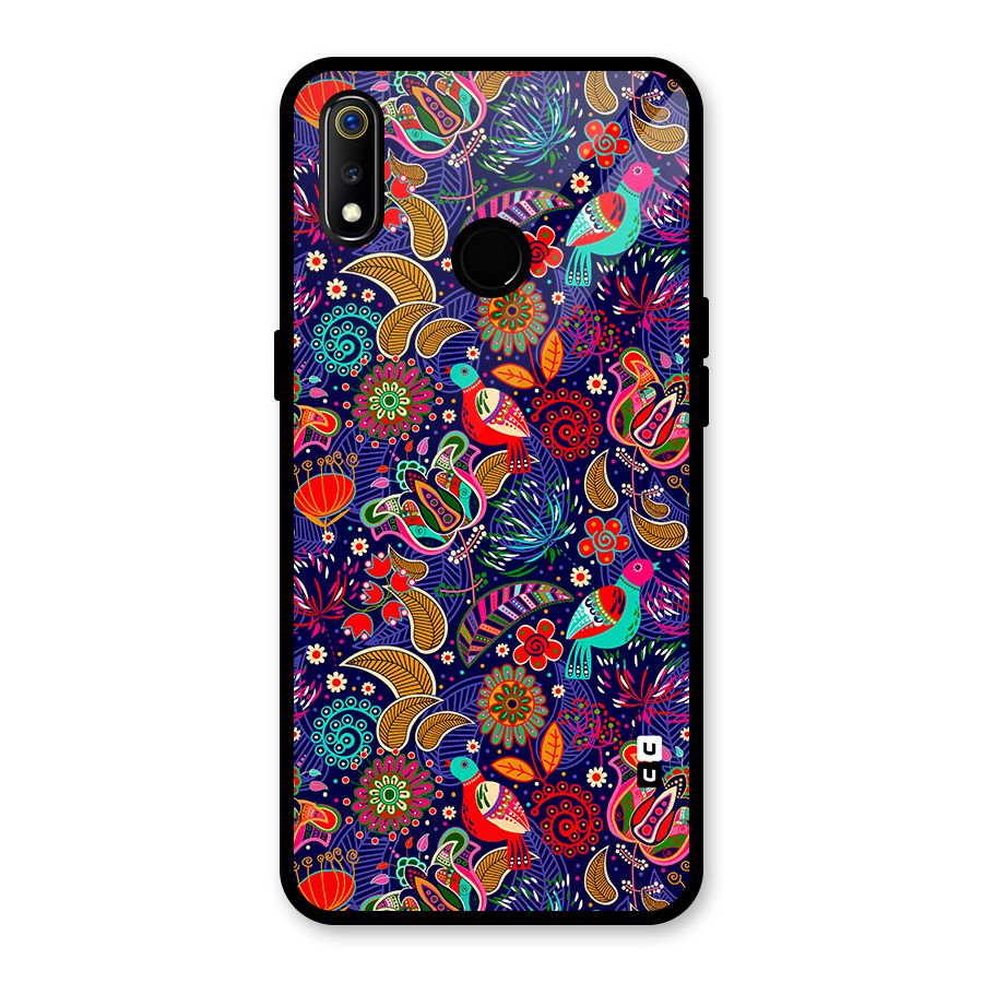 Floral Seamless Pattern Spring Flowers Glass Back Case for Realme 3