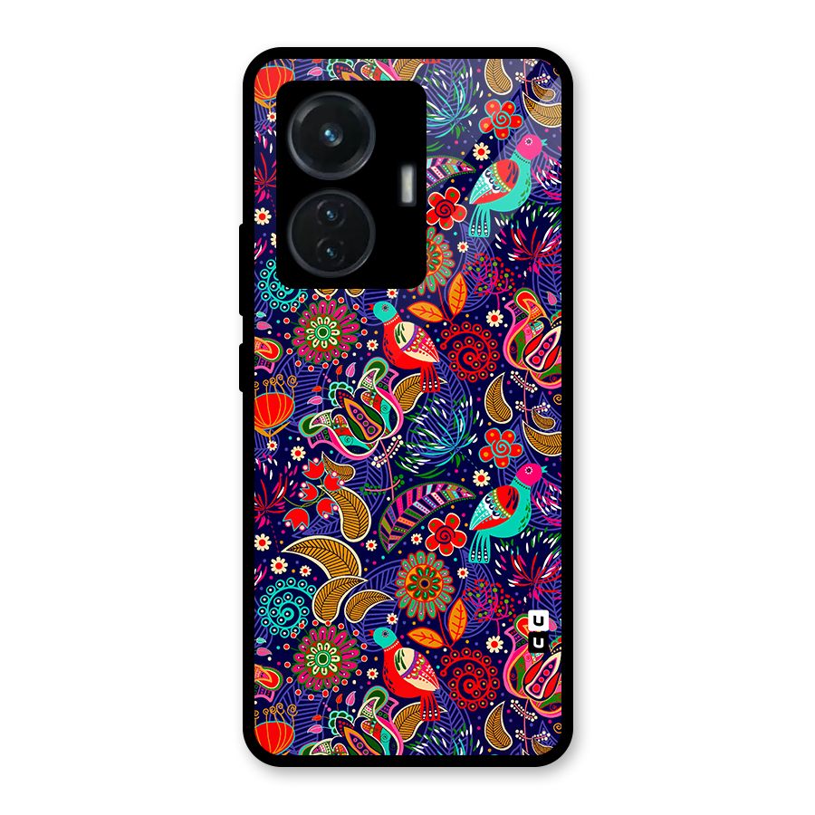 Floral Seamless Pattern Spring Flowers Glass Back Case for Vivo T1 44W