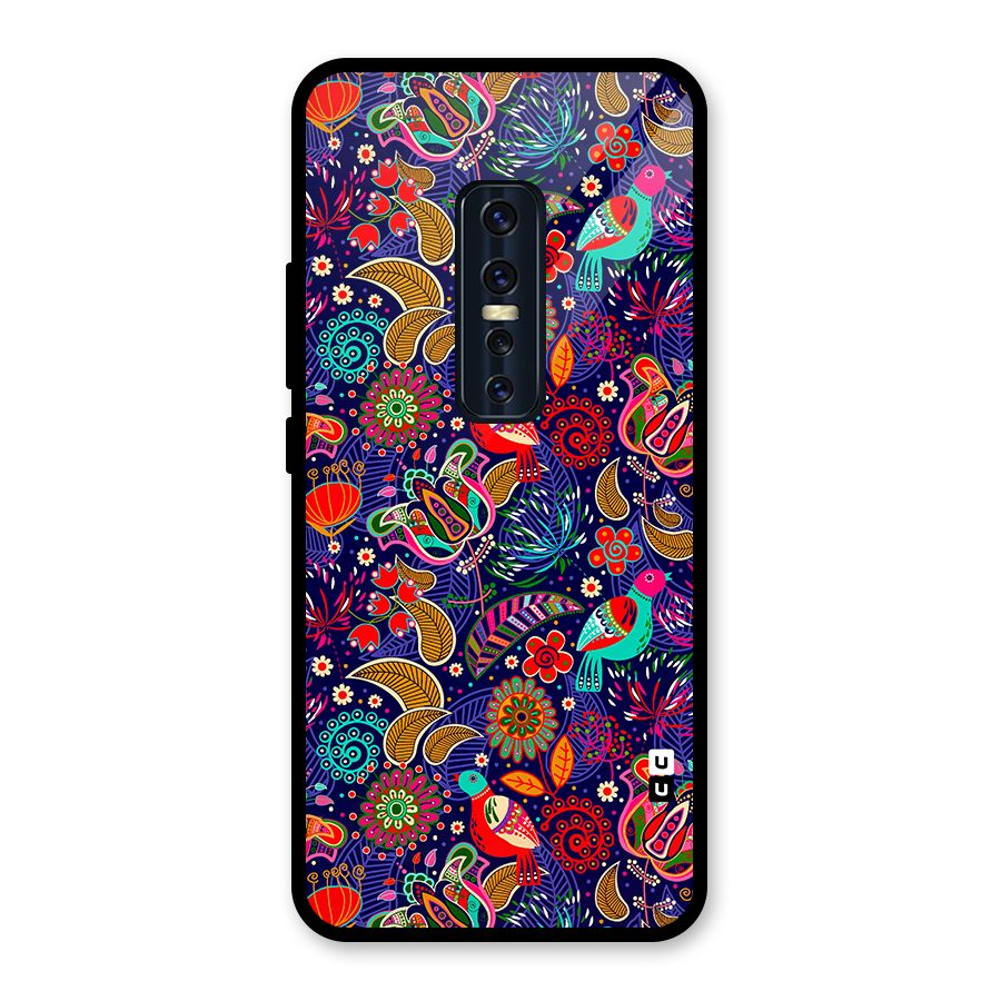 Floral Seamless Pattern Spring Flowers Glass Back Case for Vivo V17 Pro