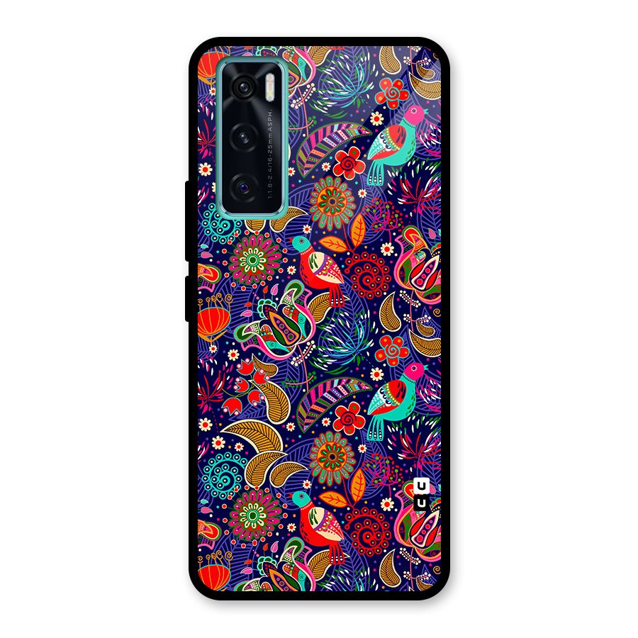 Floral Seamless Pattern Spring Flowers Glass Back Case for Vivo V20 SE