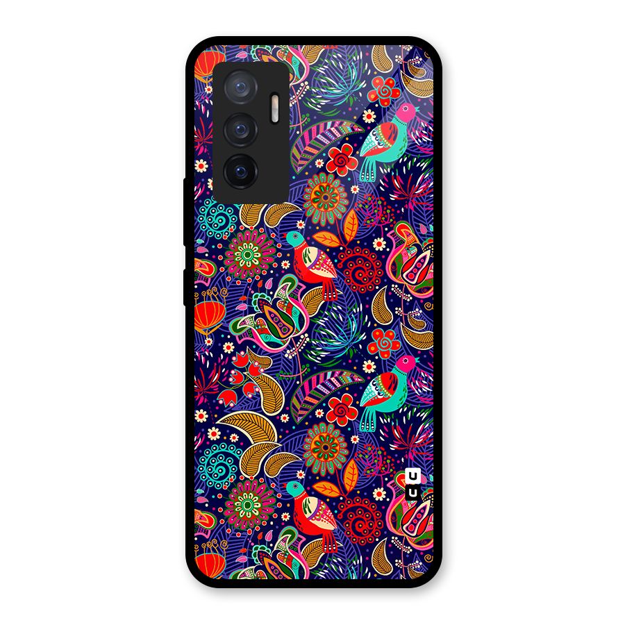 Floral Seamless Pattern Spring Flowers Glass Back Case for Vivo V23e