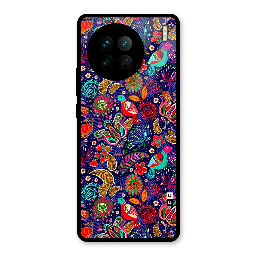 Floral Seamless Pattern Spring Flowers Glass Back Case for Vivo X90