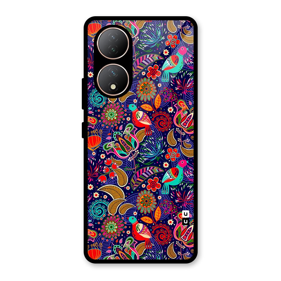 Floral Seamless Pattern Spring Flowers Glass Back Case for Vivo Y100A