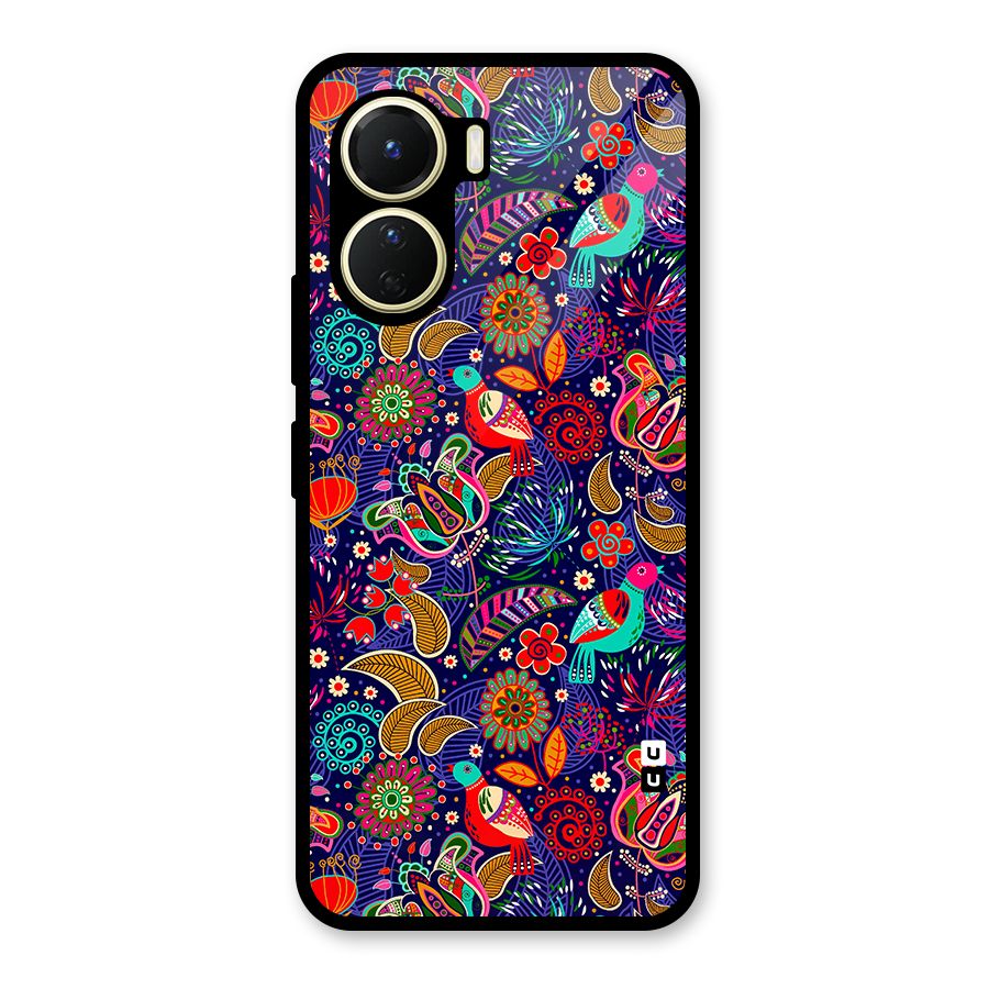 Floral Seamless Pattern Spring Flowers Glass Back Case for Vivo Y16