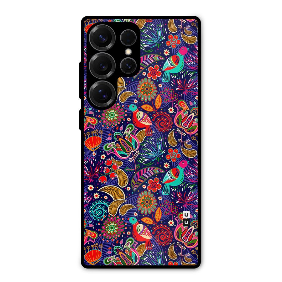 Floral Seamless Pattern Spring Flowers Metal Back Case for Galaxy S25 Ultra