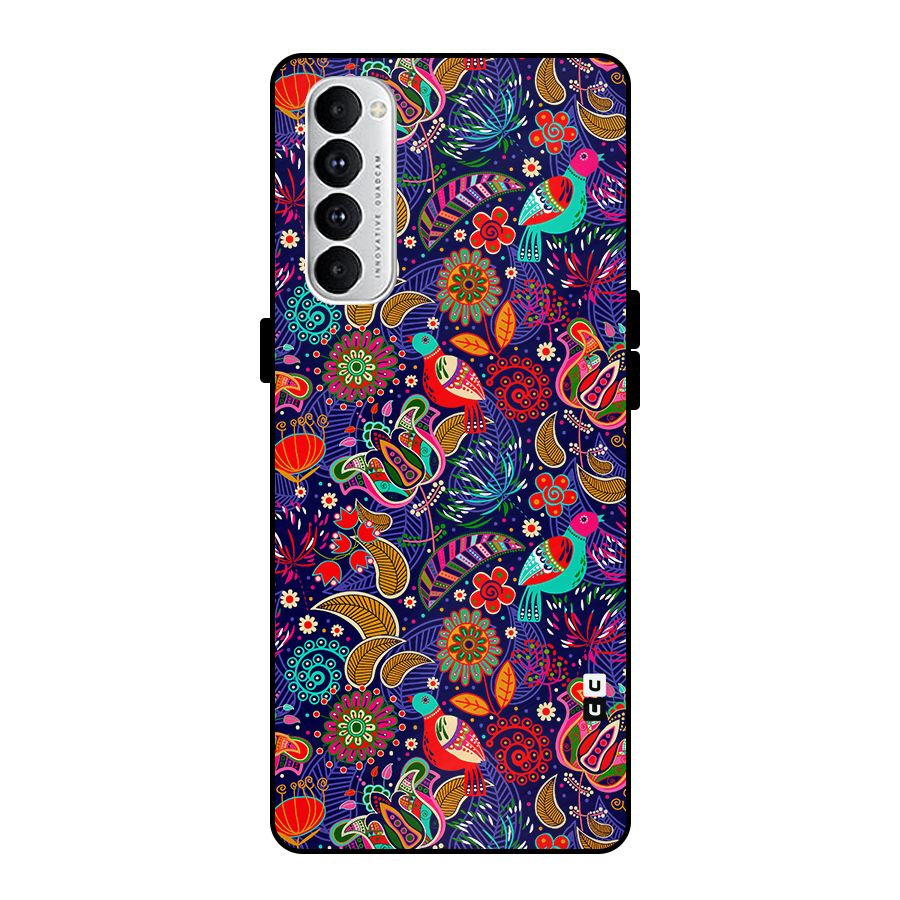 Floral Seamless Pattern Spring Flowers Metal Back Case for Oppo Reno4 Pro