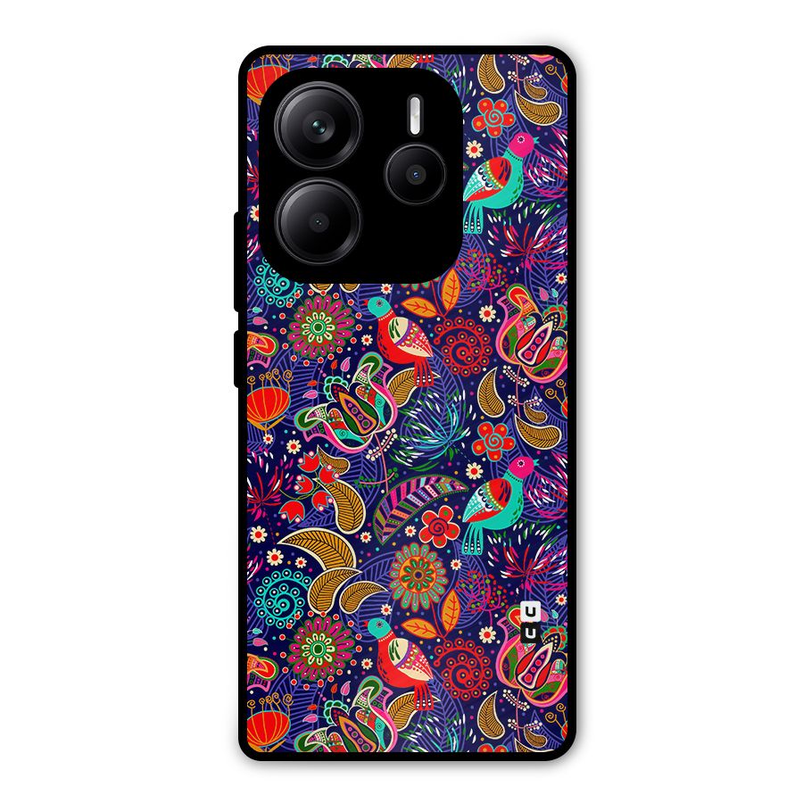 Floral Seamless Pattern Spring Flowers Metal Back Case for Redmi Note 14 5G