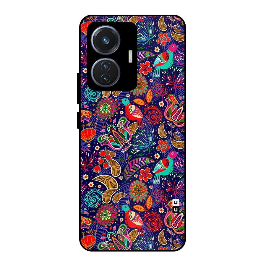 Floral Seamless Pattern Spring Flowers Metal Back Case for Vivo T1 44W