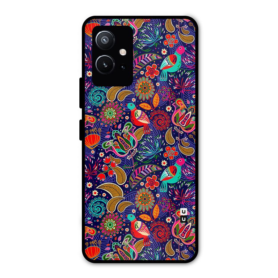 Floral Seamless Pattern Spring Flowers Metal Back Case for Vivo T1 5G
