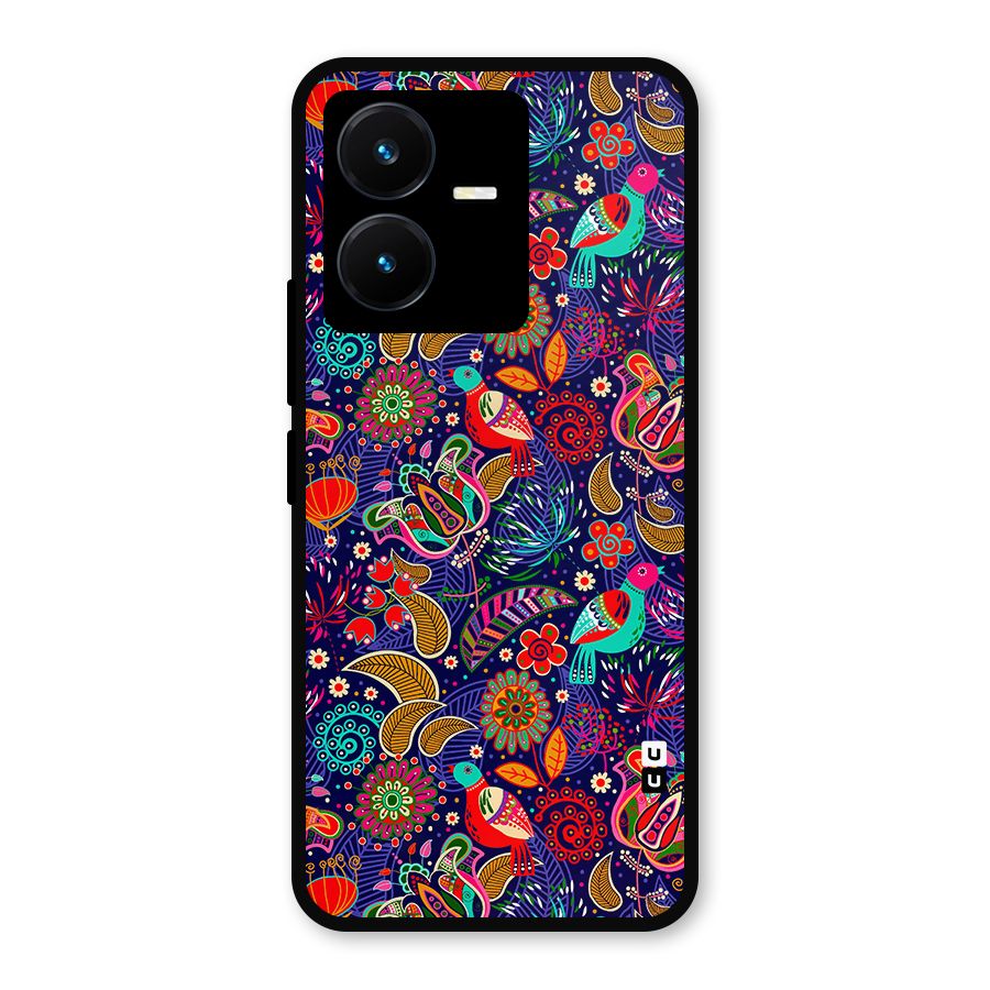 Floral Seamless Pattern Spring Flowers Metal Back Case for Vivo Y22s