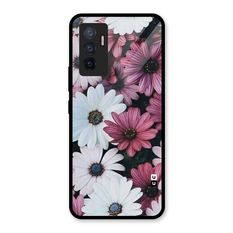 Floral Shades Pink Glass Back Case for Vivo V23e