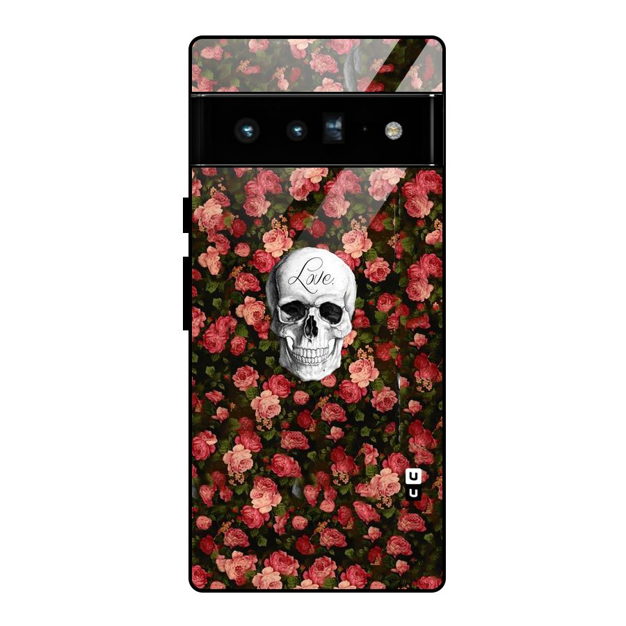 Floral Skull Love Glass Back Case for Google Pixel 6 Pro