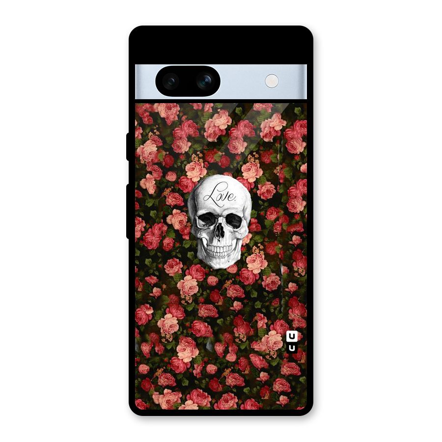 Floral Skull Love Glass Back Case for Google Pixel 7a