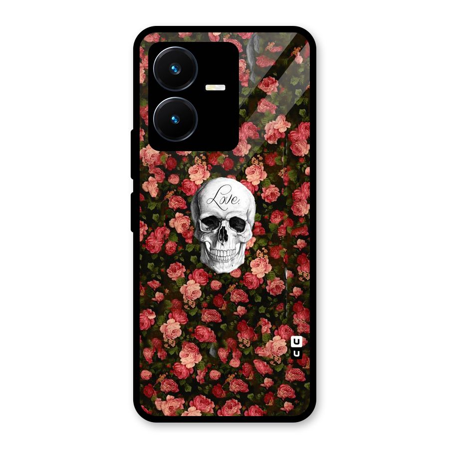 Floral Skull Love Glass Back Case for Vivo Y22s