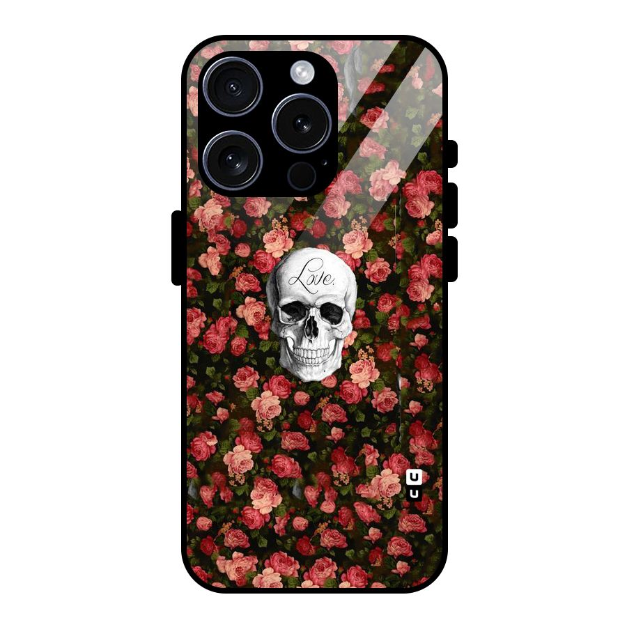 Floral Skull Love Glass Back Case for iPhone 15 Pro