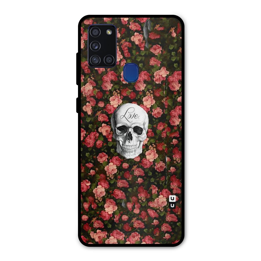Floral Skull Love Metal Back Case for Galaxy A21s