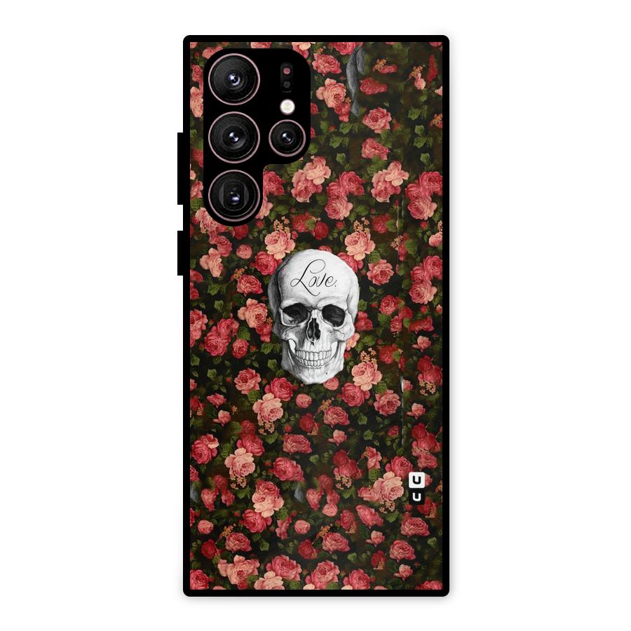 Floral Skull Love Metal Back Case for Galaxy S22 Ultra 5G