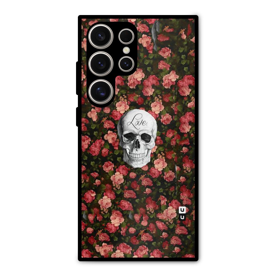 Floral Skull Love Metal Back Case for Galaxy S24 Ultra