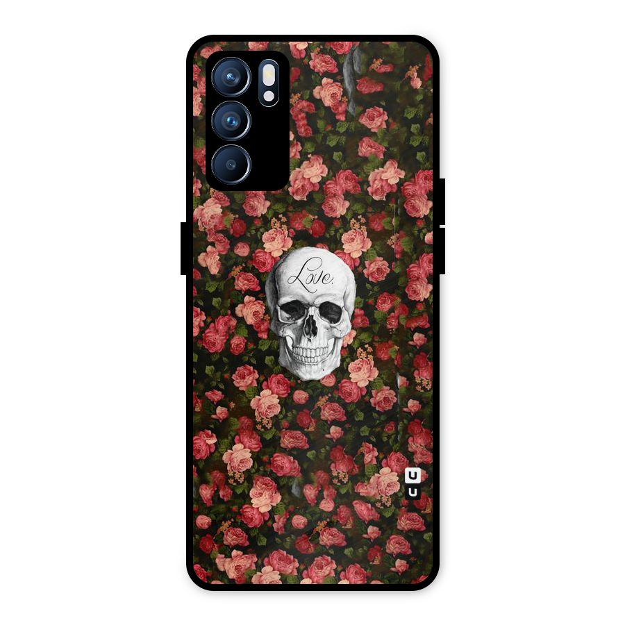 Floral Skull Love Metal Back Case for Oppo Reno6 5G