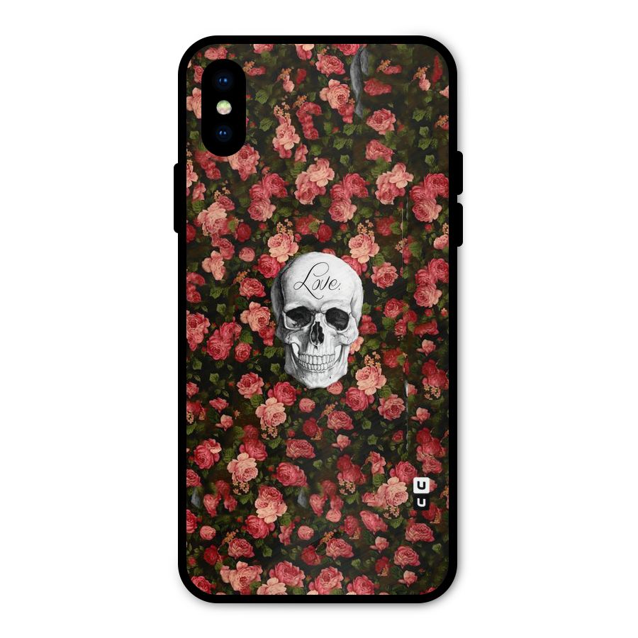 Floral Skull Love Metal Back Case for iPhone XS