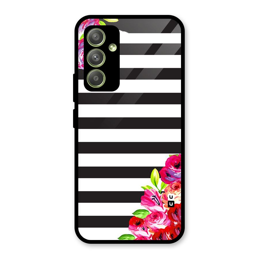 Floral Stripes Glass Back Case for Galaxy A54