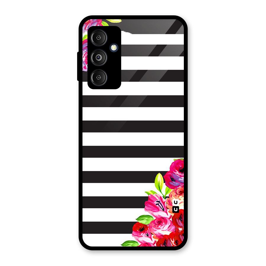 Floral Stripes Glass Back Case for Galaxy M14 5G