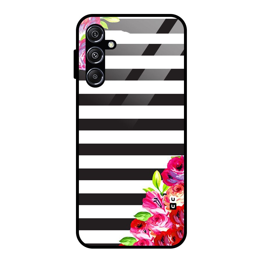 Floral Stripes Glass Back Case for Galaxy M34 5G
