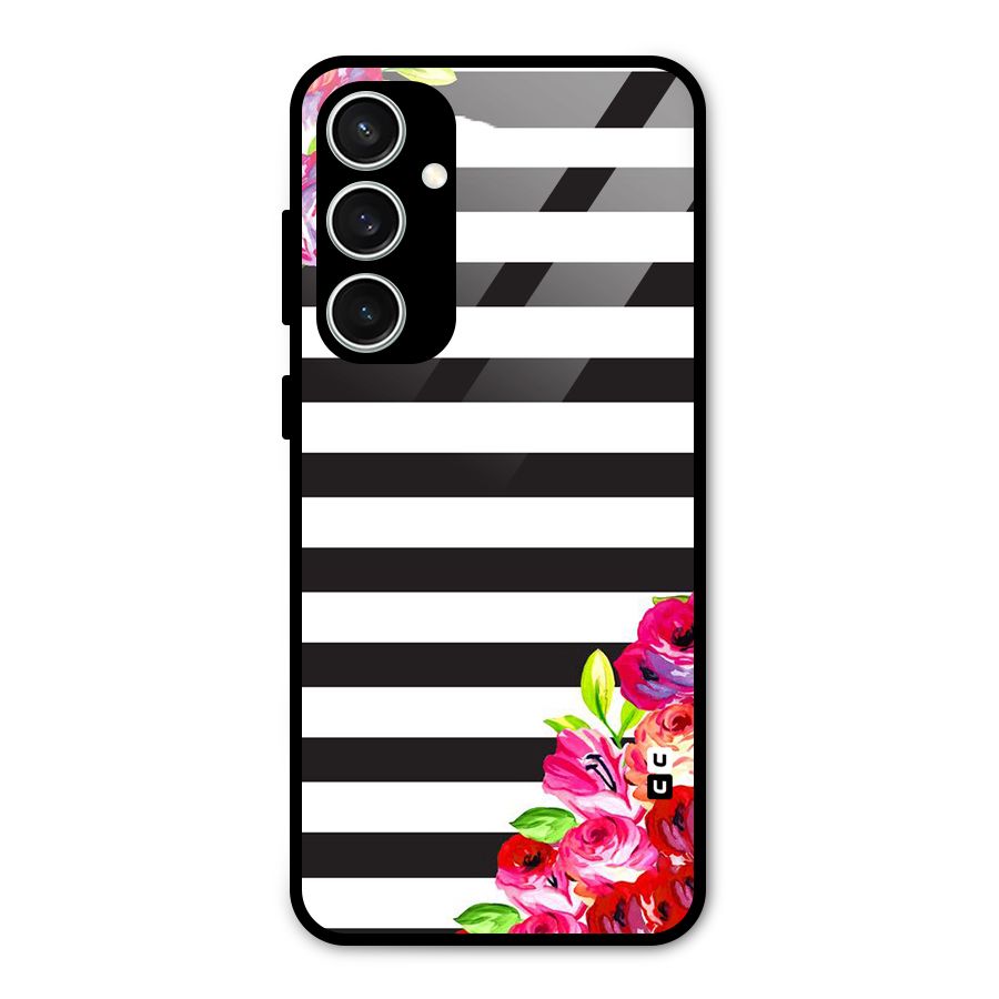 Floral Stripes Glass Back Case for Galaxy S23 FE