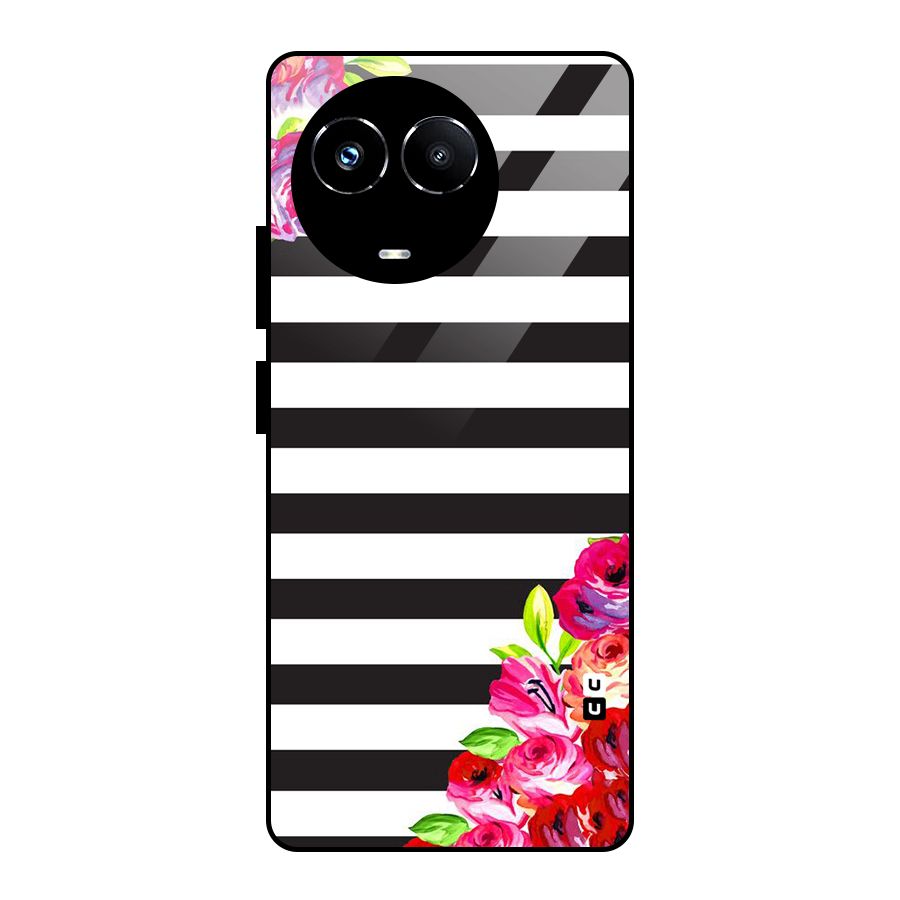 Floral Stripes Glass Back Case for Realme 11X