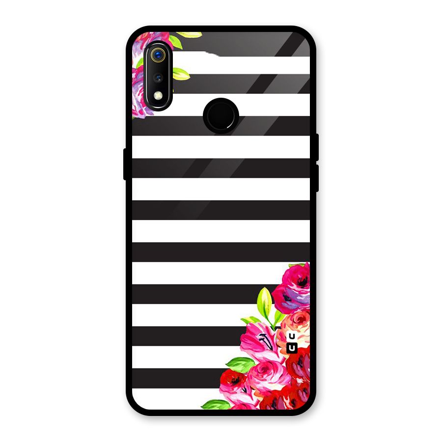 Floral Stripes Glass Back Case for Realme 3i