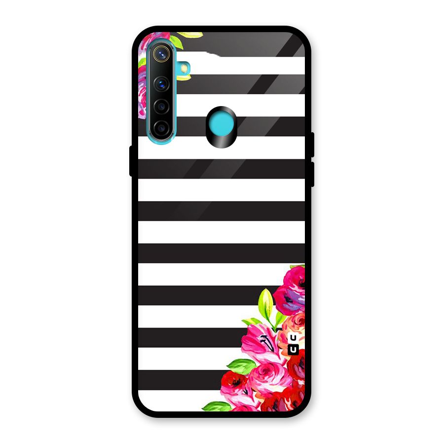 Floral Stripes Glass Back Case for Realme 5