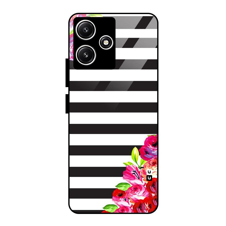 Floral Stripes Glass Back Case for Redmi 12 5G