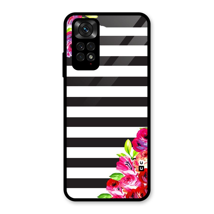 Floral Stripes Glass Back Case for Redmi Note 11S