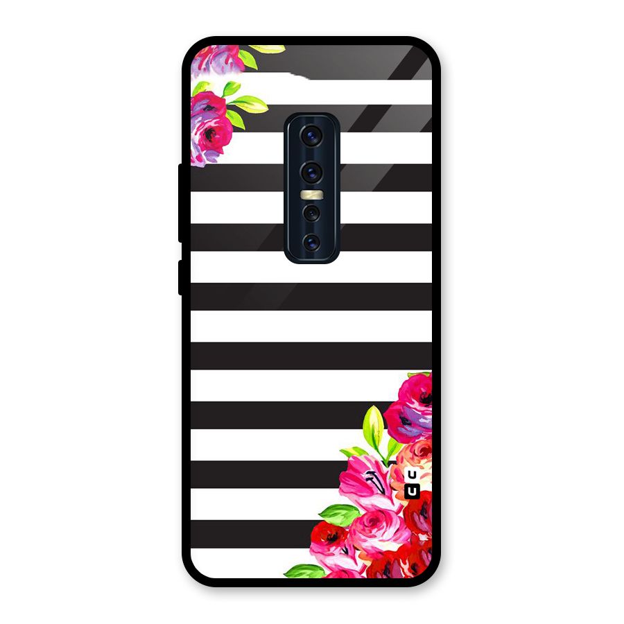 Floral Stripes Glass Back Case for Vivo V17 Pro