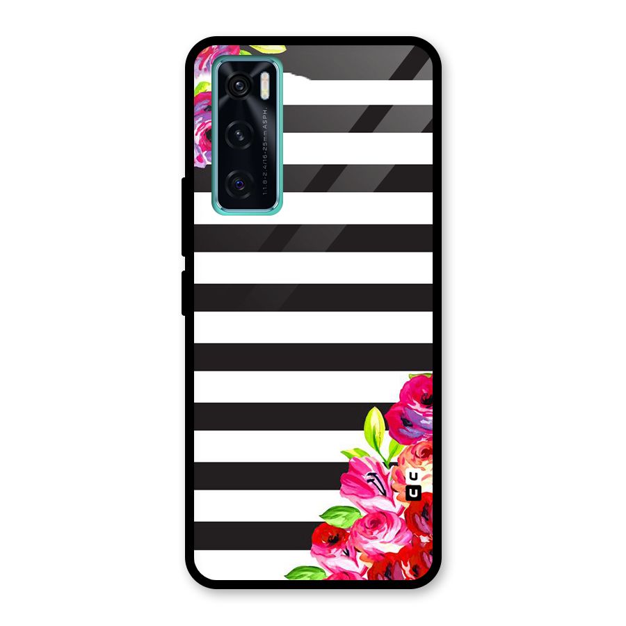 Floral Stripes Glass Back Case for Vivo V20 SE