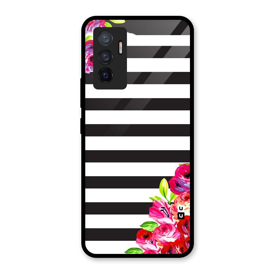 Floral Stripes Glass Back Case for Vivo V23e