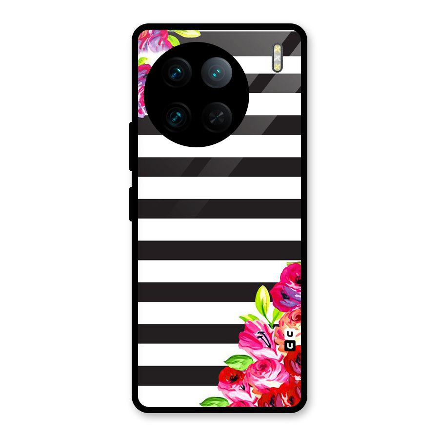 Floral Stripes Glass Back Case for Vivo X90 Pro