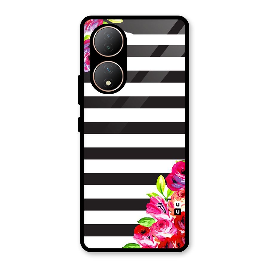 Floral Stripes Glass Back Case for Vivo Y100A