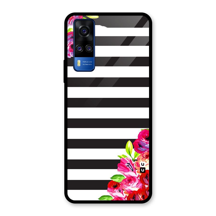 Floral Stripes Glass Back Case for Vivo Y31