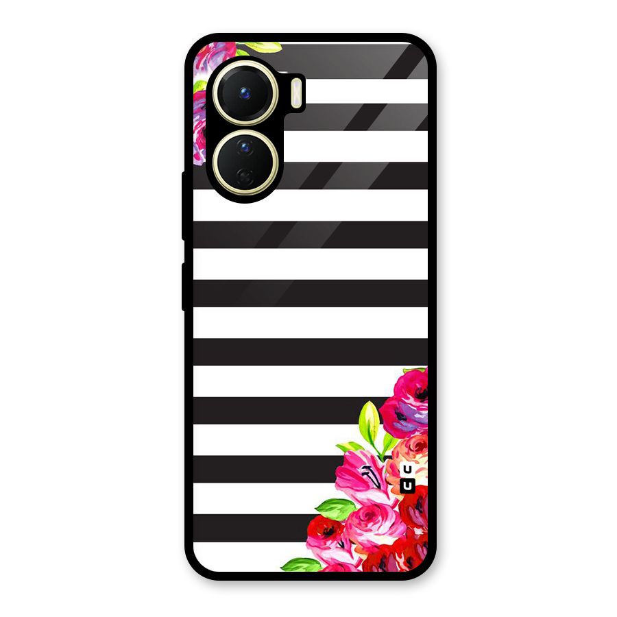 Floral Stripes Glass Back Case for Vivo Y56