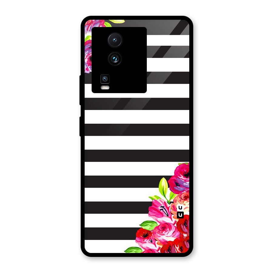 Floral Stripes Glass Back Case for Vivo iQOO Neo 7 Pro