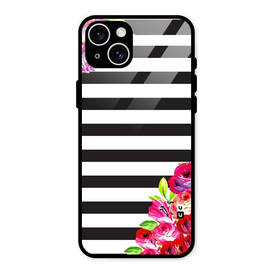 Floral Stripes Glass Back Case for iPhone 15 Plus