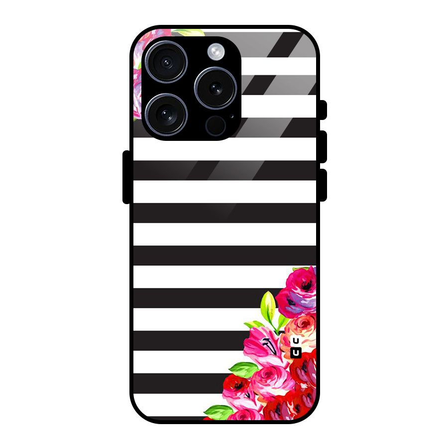 Floral Stripes Glass Back Case for iPhone 15 Pro