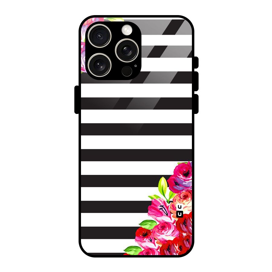 Floral Stripes Glass Back Case for iPhone 15 Pro Max